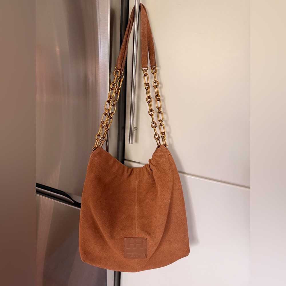 Haute Hippie Bag, Gold Chain Handles, Attached Wallet, 100% tan leather
